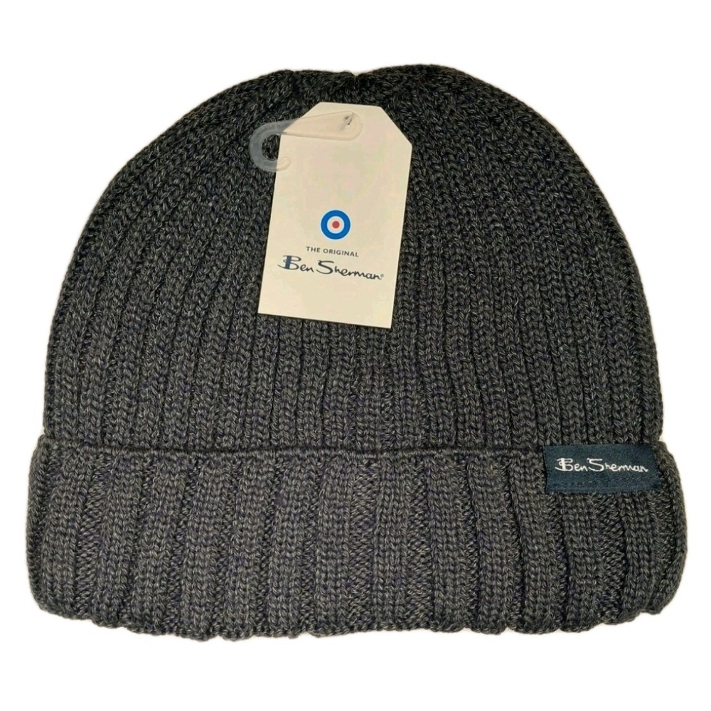 Ben Sherman Winter Knit Hat - blue, faux fur lined